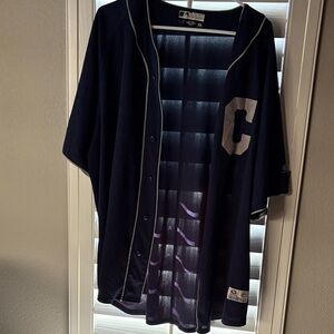 Navy Button-Up Baseball Jersey with Large 'C' Patch